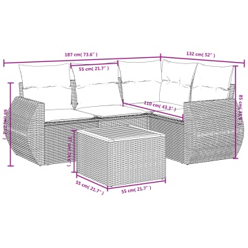 Set mobilier de grădină cu perne, 5 piese, negru, poliratan - Img 3
