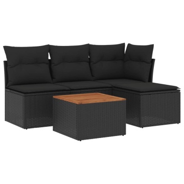 Set mobilier de grădină cu perne, 5 piese, negru, poliratan - Img 2