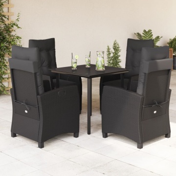 Set mobilier de grădină cu perne, 5 piese, negru, poliratan - Img 1