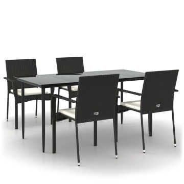 Set mobilier de grădină cu perne, 5 piese, negru, poliratan - Img 2