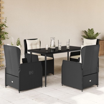 Set mobilier de grădină cu perne, 5 piese, negru, poliratan - Img 1