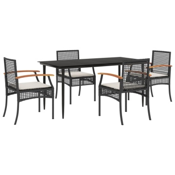 Set mobilier de grădină cu perne, 5 piese, negru, poliratan - Img 2