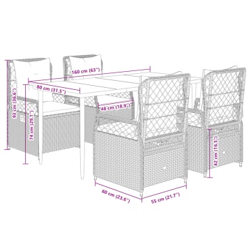 Set mobilier de grădină cu perne, 5 piese, negru, poliratan - Img 7
