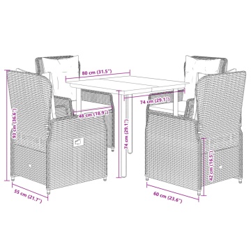 Set mobilier de grădină cu perne, 5 piese, negru, poliratan - Img 7