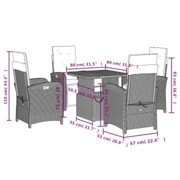 Set mobilier de grădină cu perne, 5 piese, negru, poliratan - Img 7