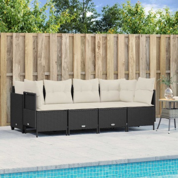 Set mobilier de grădină cu perne, 5 piese, negru, poliratan - Img 1