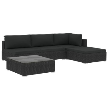 Set mobilier de grădină cu perne, 5 piese, negru, poliratan - Img 2