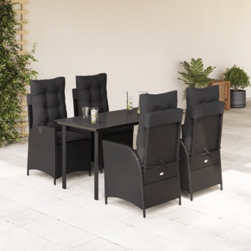 Set mobilier de grădină cu perne, 5 piese, negru, poliratan - Img 1