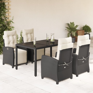 Set mobilier de grădină cu perne, 5 piese, negru, poliratan - Img 1
