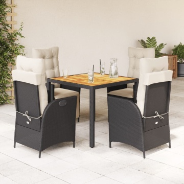 Set mobilier de grădină cu perne, 5 piese, negru, poliratan - Img 1