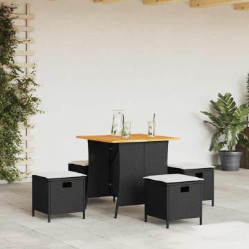 Set mobilier de grădină cu perne, 5 piese, negru, poliratan - Img 1