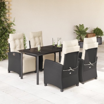 Set mobilier de grădină cu perne, 5 piese, negru, poliratan - Img 1