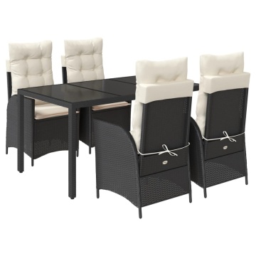 Set mobilier de grădină cu perne, 5 piese, negru, poliratan - Img 2
