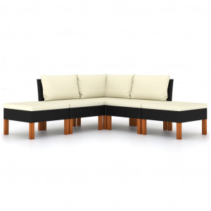 Set mobilier de grădină cu perne, 5 piese, negru, poliratan - Img 3
