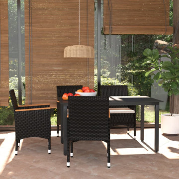 Set mobilier de grădină cu perne, 5 piese, negru, poliratan - Img 1