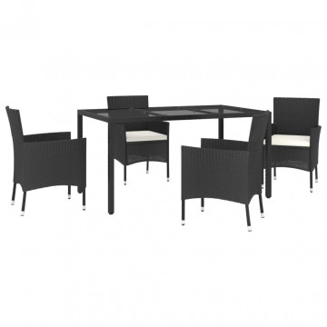 Set mobilier de grădină cu perne, 5 piese, negru, poliratan - Img 3