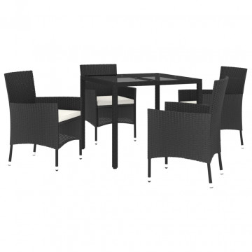 Set mobilier de grădină cu perne, 5 piese, negru, poliratan - Img 3