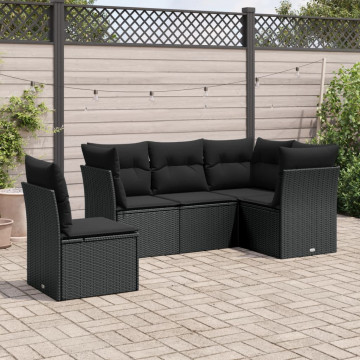 Set mobilier de grădină cu perne, 5 piese, negru, poliratan - Img 1