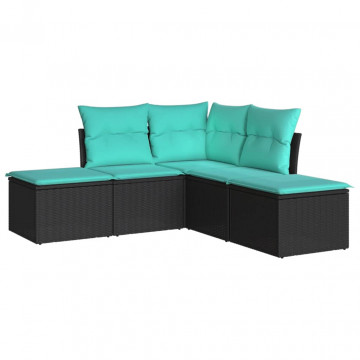 Set mobilier de grădină cu perne, 5 piese, negru, poliratan - Img 2