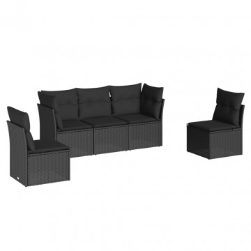 Set mobilier de grădină cu perne, 5 piese, negru, poliratan - Img 2