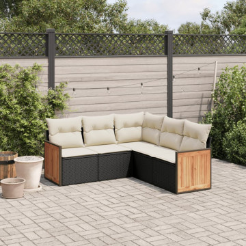 Set mobilier de grădină cu perne, 5 piese, negru, poliratan - Img 1