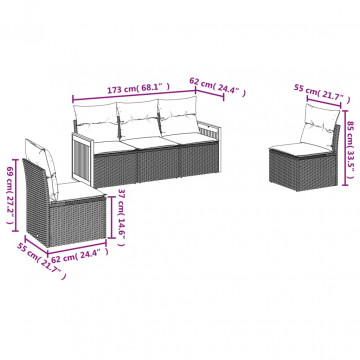 Set mobilier de grădină cu perne, 5 piese, negru, poliratan - Img 3