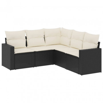 Set mobilier de grădină cu perne, 5 piese, negru, poliratan - Img 2