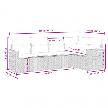 Set mobilier de grădină cu perne, 5 piese, negru, poliratan - Img 7