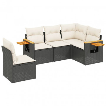 Set mobilier de grădină cu perne, 5 piese, negru, poliratan - Img 2