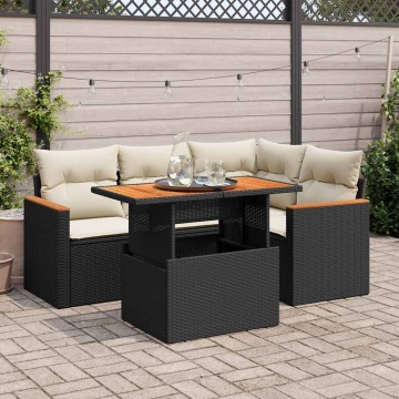 Set mobilier de grădină cu perne, 5 piese,poliratan/lemn acacia - Img 1