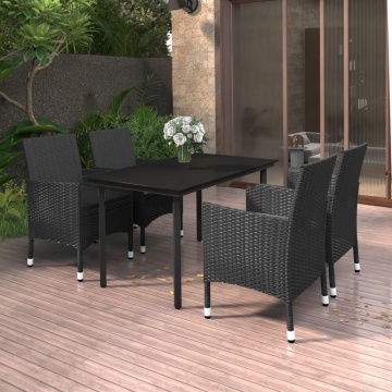 Set mobilier de grădină cu perne 5 piese poliratan & sticlă - Img 1