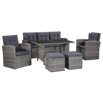 Set mobilier de grădină cu perne, 6 piese, gri, poliratan - Img 1