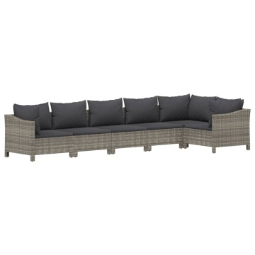 Set mobilier de grădină cu perne, 6 piese, gri, poliratan - Img 3