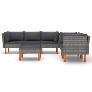 Set mobilier de grădină cu perne, 6 piese, gri, poliratan - Img 2