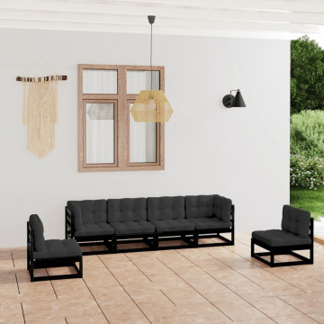 Set mobilier de grădină cu perne, 6 piese, lemn masiv de pin - Img 1