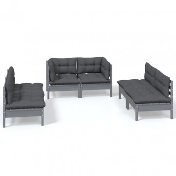 Set mobilier de grădină cu perne, 6 piese, lemn masiv de pin - Img 2
