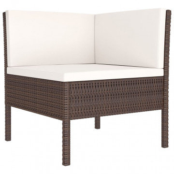 Set mobilier de grădină cu perne, 6 piese, maro, poliratan - Img 3