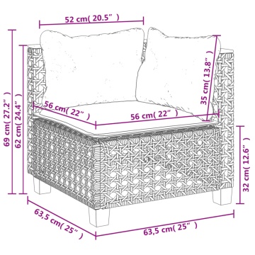 Set mobilier de grădină cu perne, 6 piese, negru, poliratan - Img 7