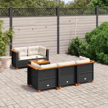 Set mobilier de grădină cu perne, 6 piese, negru, poliratan - Img 1