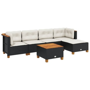 Set mobilier de grădină cu perne, 6 piese, negru, poliratan - Img 2