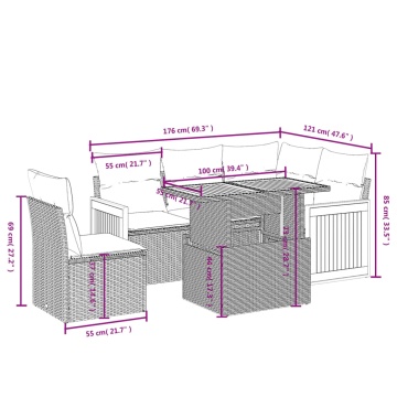 Set mobilier de grădină cu perne, 6 piese, negru, poliratan - Img 3