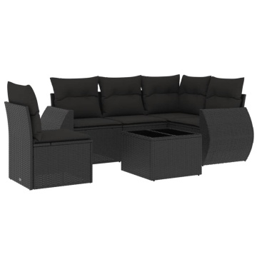 Set mobilier de grădină cu perne, 6 piese, negru, poliratan - Img 2