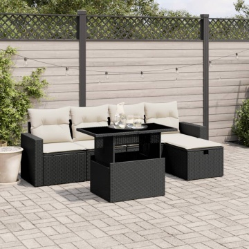 Set mobilier de grădină cu perne, 6 piese, negru, poliratan - Img 1