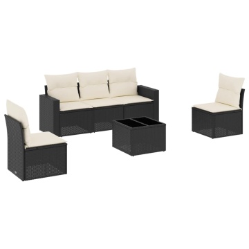 Set mobilier de grădină cu perne, 6 piese, negru, poliratan - Img 2