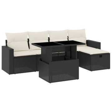 Set mobilier de grădină cu perne, 6 piese, negru, poliratan - Img 2