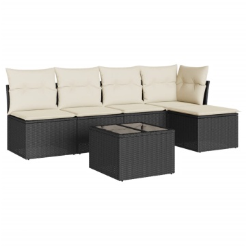Set mobilier de grădină cu perne, 6 piese, negru, poliratan - Img 2