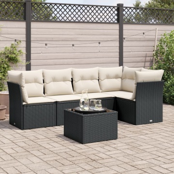Set mobilier de grădină cu perne, 6 piese, negru, poliratan - Img 1