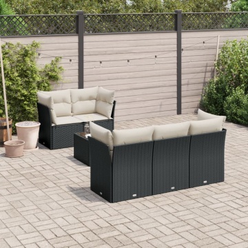 Set mobilier de grădină cu perne, 6 piese, negru, poliratan - Img 1