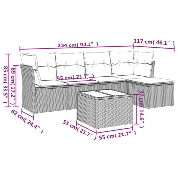 Set mobilier de grădină cu perne, 6 piese, negru, poliratan - Img 3