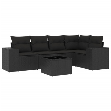 Set mobilier de grădină cu perne, 6 piese, negru, poliratan - Img 2